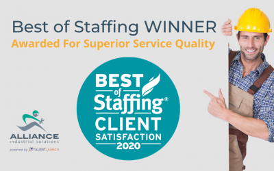 Alliance Industrial Solutions Wins ClearlyRated’s 2020 Best of Staffing Client Award for Service Excellence