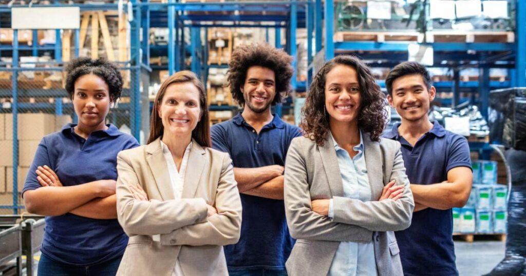 manufacturing workers in a positive workplace