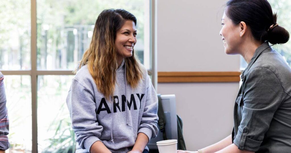 female army veteran smiling in the workplace